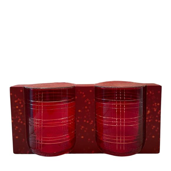 Set of 2 RED Double Old Fashioned Cocktail Glasses Christmas Holiday New - Picture 1 of 10